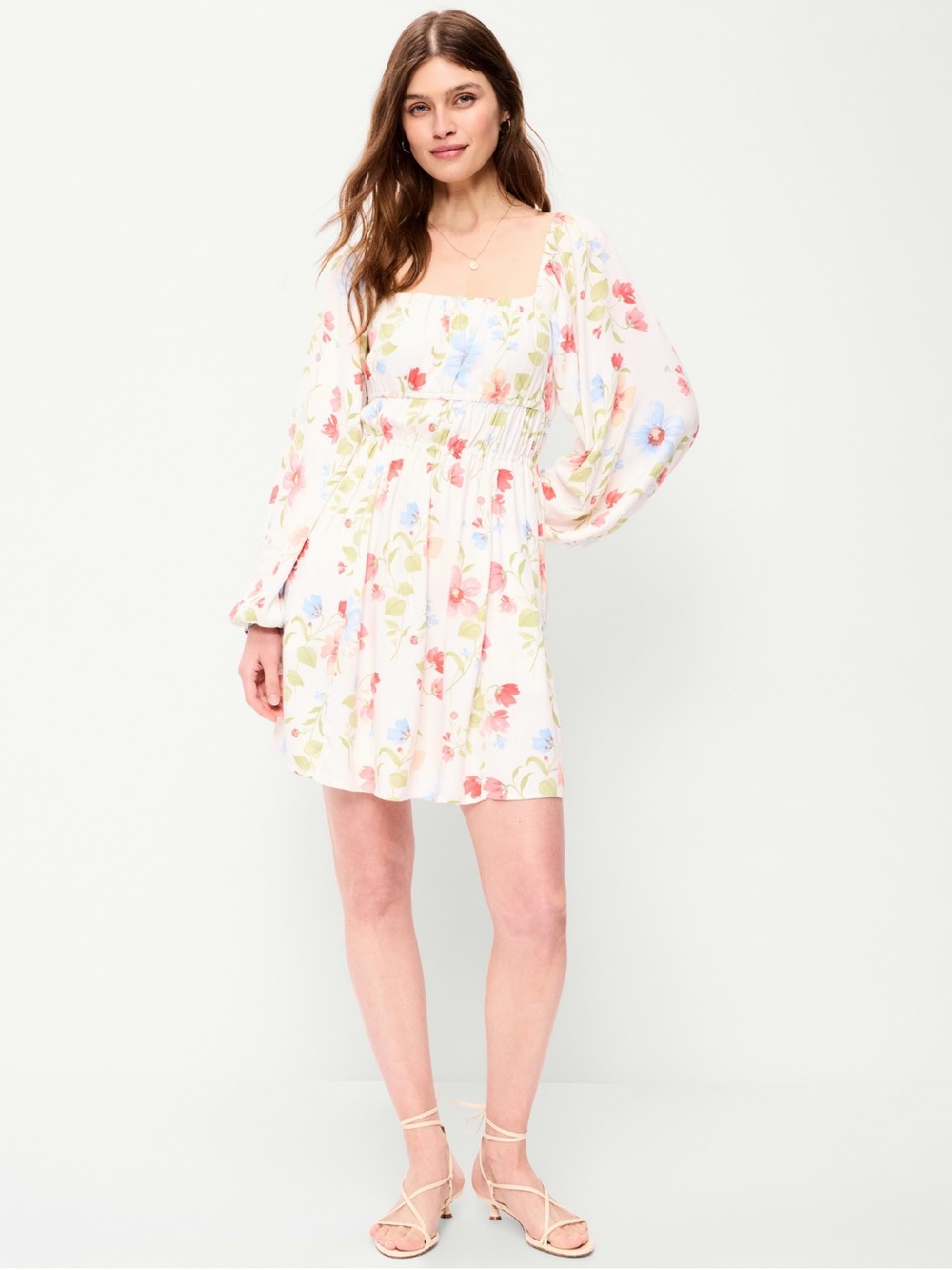 Old Navy Cream Mini Dress with Pink & Blue Floral Print